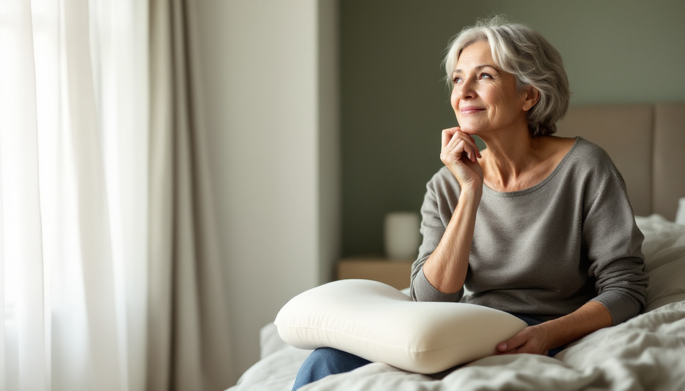 Woman holding cervical sleep pillow